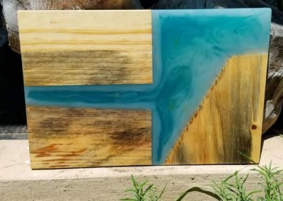 Geometric Pine Wood and Blue Epoxy Charcuterie Boards