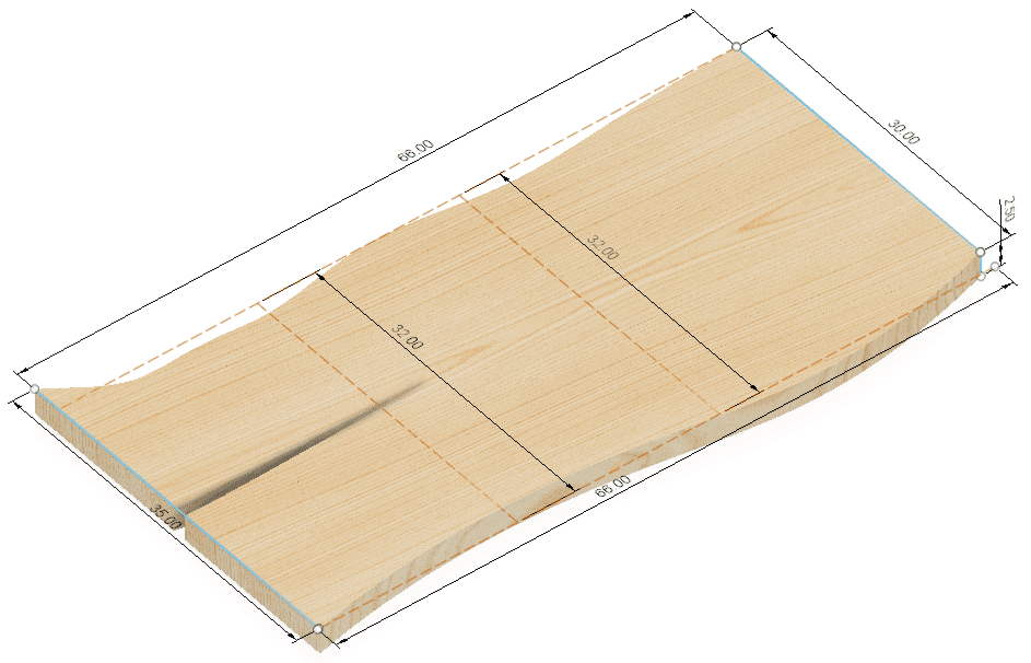 flat wood slab showing dimensions