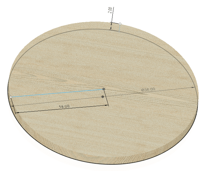 round wood slab board showing dimensions